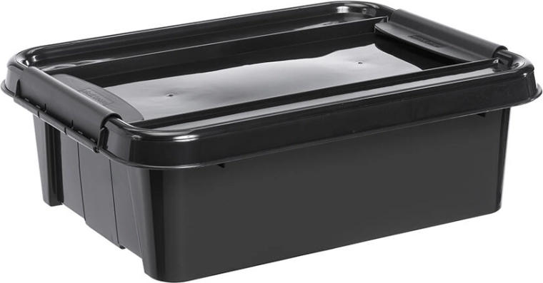 Úložný box 21 l s víkem, černý, recyklovaný plast