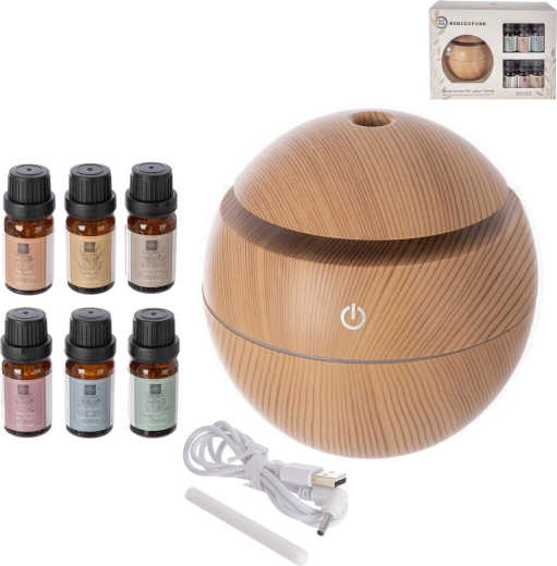Elektrický aroma difuzér béžový s USB napájením + sada 6 vůní 10 ml
