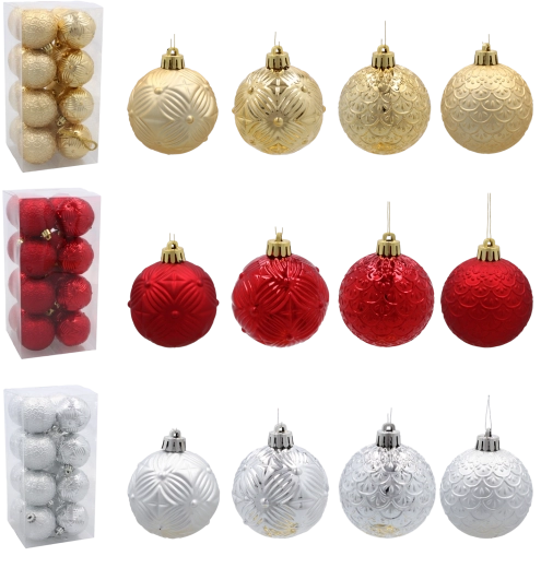 Sada 16 vánočních ozdob 6 cm v červené, zlaté a stříbrné