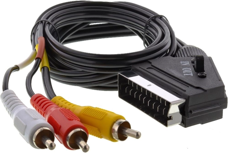 Sencor SCART kabel se 3× RCA konektory a přepínačem, 1,5 m