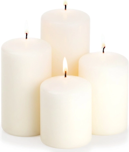 Sada bílých válcových svíček bez vůně, 4 ks