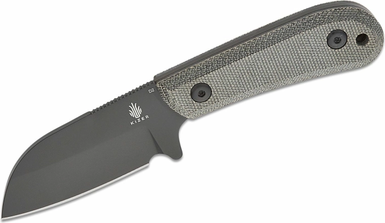 Kizer Deckhand Black pevný nůž 7,5 cm s černým povrchem Stonewash a rukojetí Micarta, pouzdro Kydex