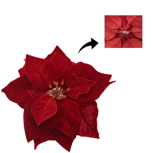 Vánoční květ poinsettia s klipem 25 cm – bordová