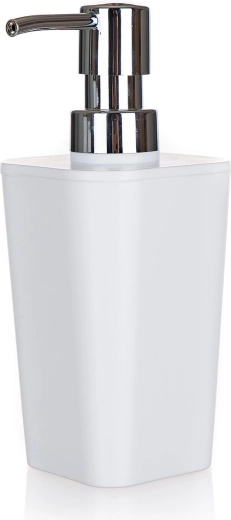 Bílý plastový dávkovač mýdla 7,3 × 7,3 × 17 cm