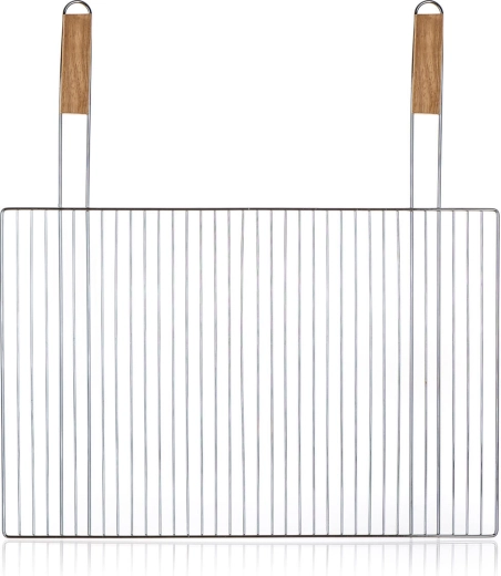 Grilovací rošt BBQ 60 × 40 cm s dřevěnými rukojeťmi