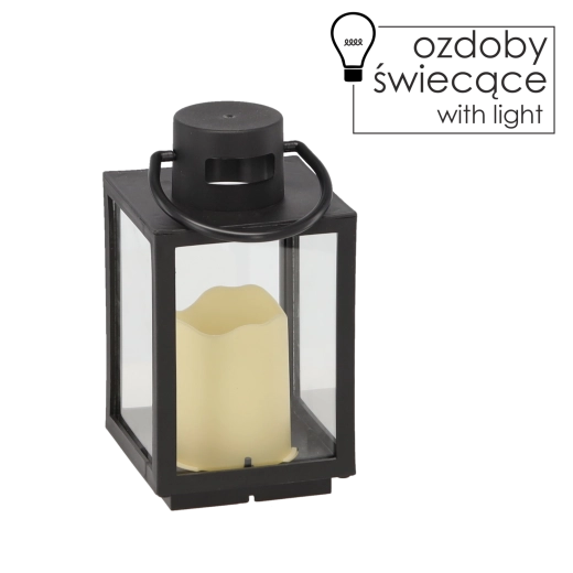 Vánoční lucerna s LED svíčkou 11 × 11 × 20,5 cm – černá