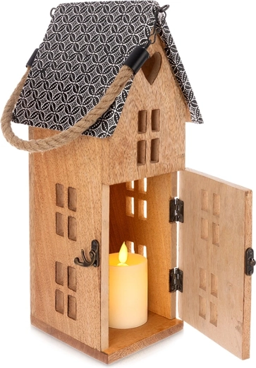 Dřevěný LED lampion z mangového dřeva 16,5 × 35,5 cm