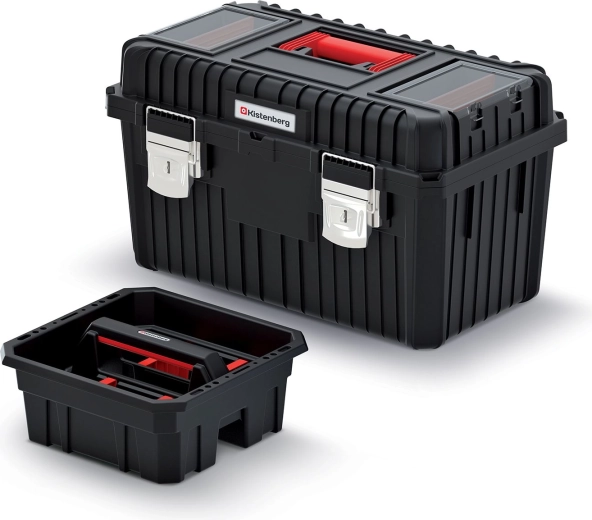 Kufr na nářadí s kovovými zámky HEAVY 585 × 360 × 337 mm, černý