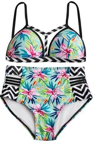 Dámské dvoudílné plavky s vysokým pasem, push‑up – velikost s