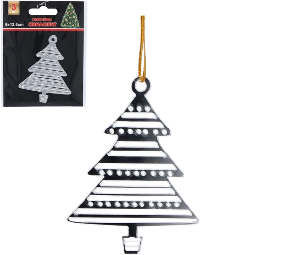 Sada stříbrných vánočních ozdob stromek, 3 ks
