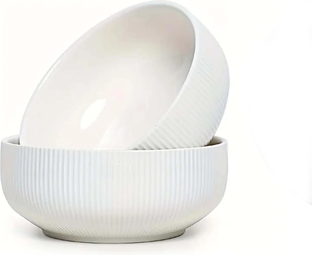 Miska 530 ml z žebrované keramiky, krémově bílá