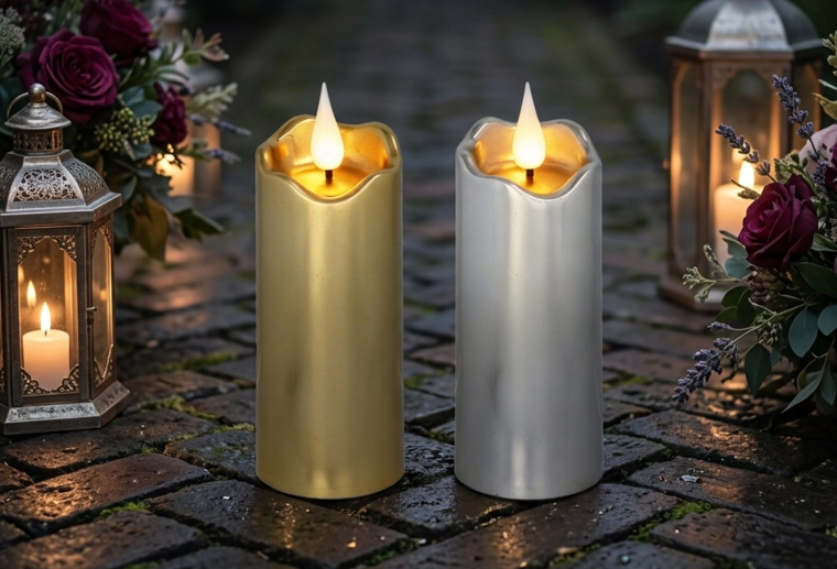 Led svíčka 5 × 13 cm ve zlaté a stříbrné barvě