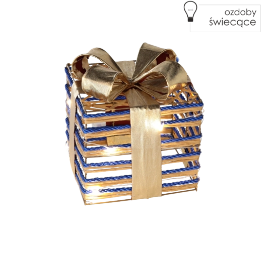 Vánoční svítící dárek s modrou mašlí 15 cm