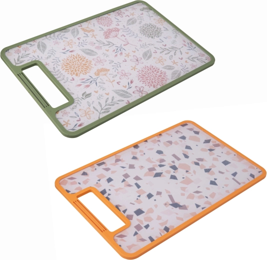 Plastové krájecí prkénko TORO 29,3 × 19,5 cm, oboustranné, protiskluzové, dekor Botanica Terrazzo