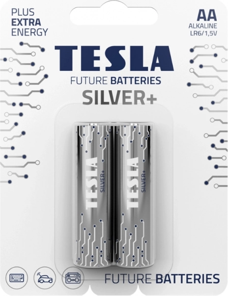 Alkalické baterie TESLA SILVER+ AA (LR6) 1,5 V, balení 2 ks