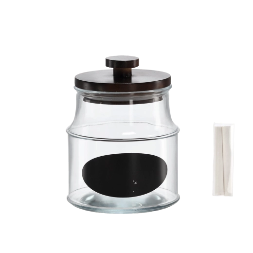 Sklenice 1,9 l s dřevěným víčkem, etiketou a křídou