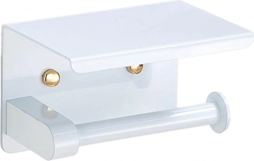 Bílý držák na toaletní papír s poličkou
