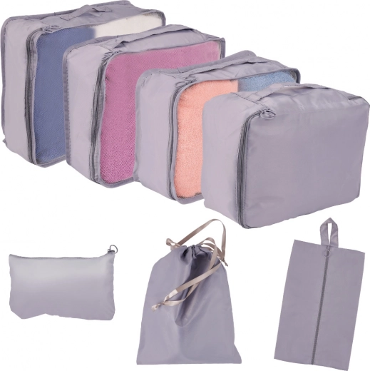 Cestovní organizéry do kufru – sada 7 ks, voděodolné tašky a vak na boty – Šedá