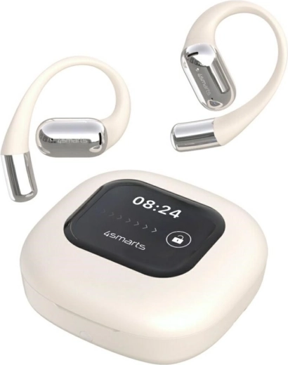 Bluetooth sluchátka 4smarts SkyBuds OWS s dotykovým displejem a AI překladem – béžová