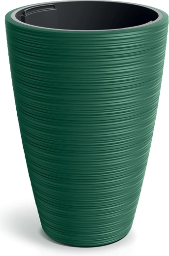Vysoký žebrovaný květináč s vložkou 35 cm, tmavě zelený