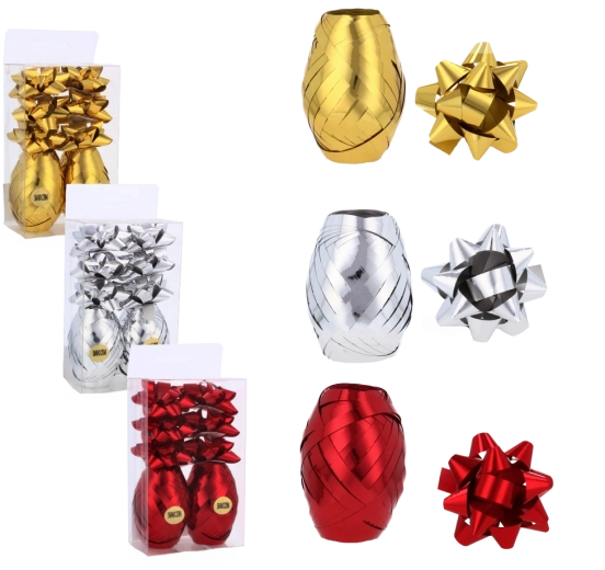 Sada na balení dárků – stuha a mašličky 6 cm