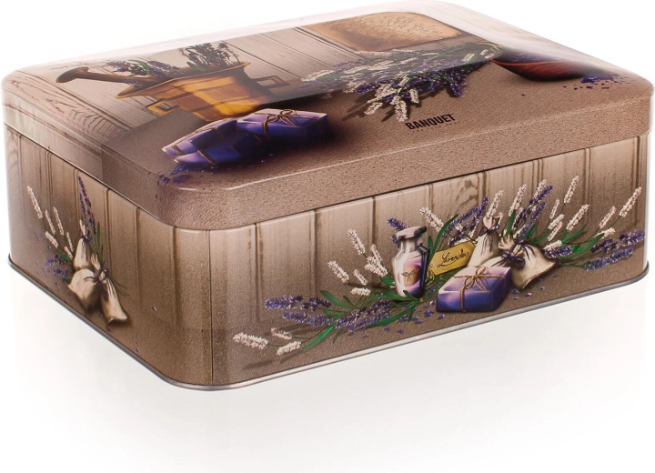Plechový box na čaj Lavender s přihrádkami 20 × 15,5 × 8 cm