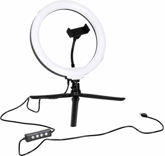 Rgb led kruhová selfie lampa na stativu s držákem telefonu a bluetooth ovladačem