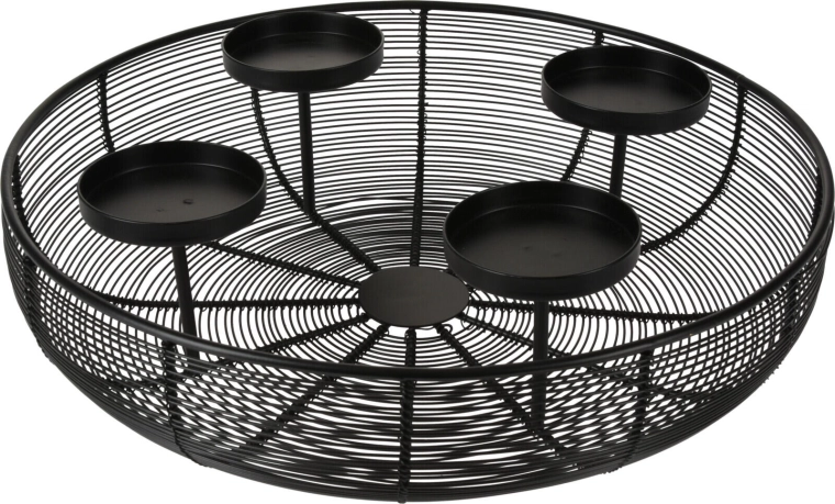 Kulatý kovový svícen na 4 svíčky, černý, 36 × 10 cm