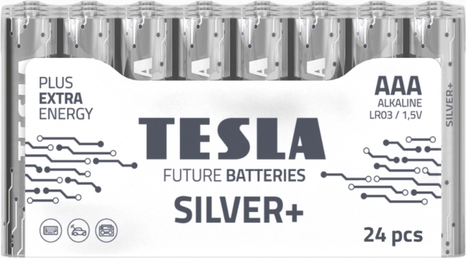 Alkalické baterie TESLA SILVER+ AAA LR03 1,5 V, balení 10 ks