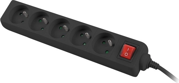Prodlužovací přívod Lanberg 3m, černý, 5 zásuvek s vypínačem