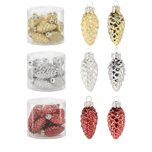 Sada skleněných vánočních ozdob šišky 12 ks