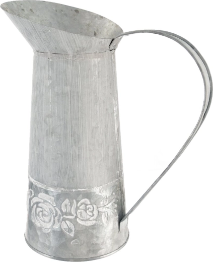 Dekorační plechová konvička s motivem růží, šedá 7 × 21 cm
