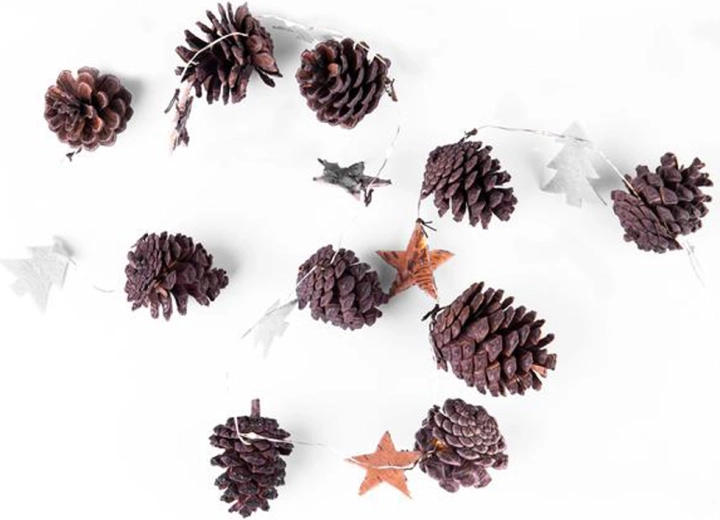 Vánoční světelný řetěz s časovačem, 10 LED – šišky, hvězdy a stromečky