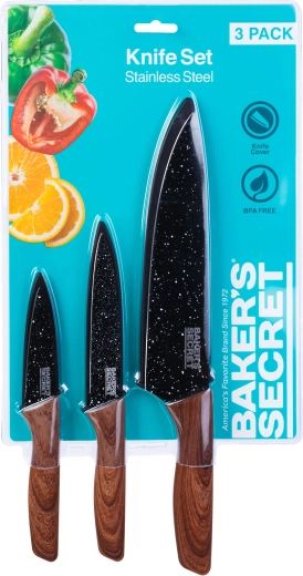 Baker's Secret sada 3 kuchyňských nožů s chrániči čepelí