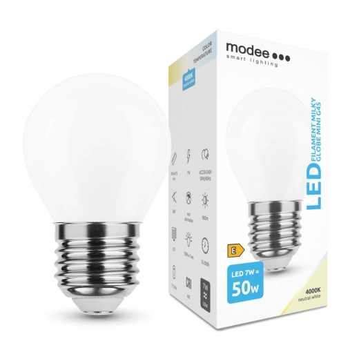 LED filamentová žárovka Modee Milky Globe Mini E27 7 W neutrální bílá