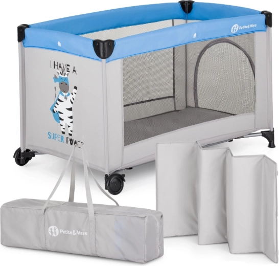 Cestovní postýlka PETITE&MARS Koot Zebra Super Power 120 × 60 cm