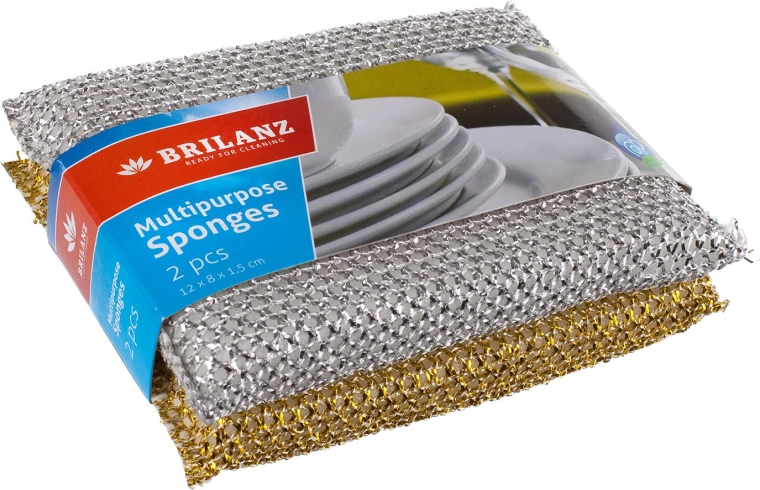 Víceúčelová houbička na nádobí 12 × 8 cm, mix zlatá a stříbrná, 2 ks