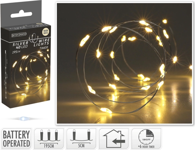 Vánoční LED řetěz 1,95 m, teplá bílá, na drátku