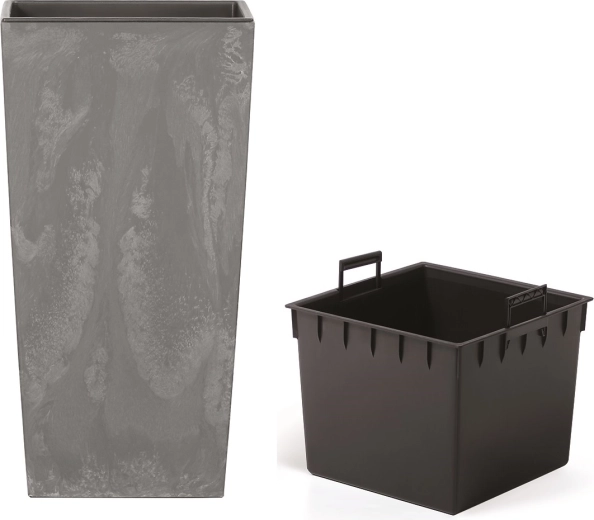 Květináč Urbi Square betonový efekt marengo s vložkou 14 × 14 × 26,5 cm