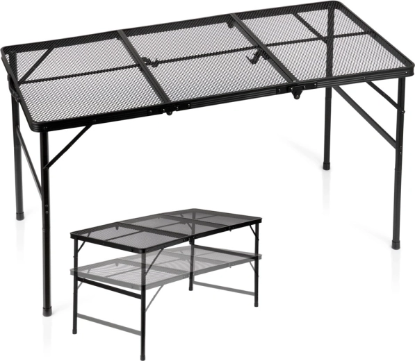 Skládací turistický stůl Vilde 2v1, nastavitelná výška, černý 120 × 60 cm