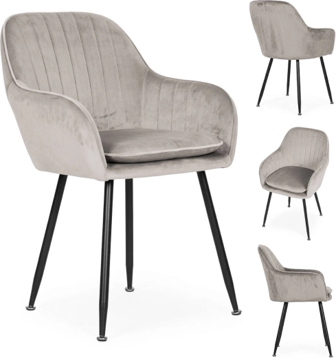 Čalouněná sametová jídelní židle ModernHome, světle šedá