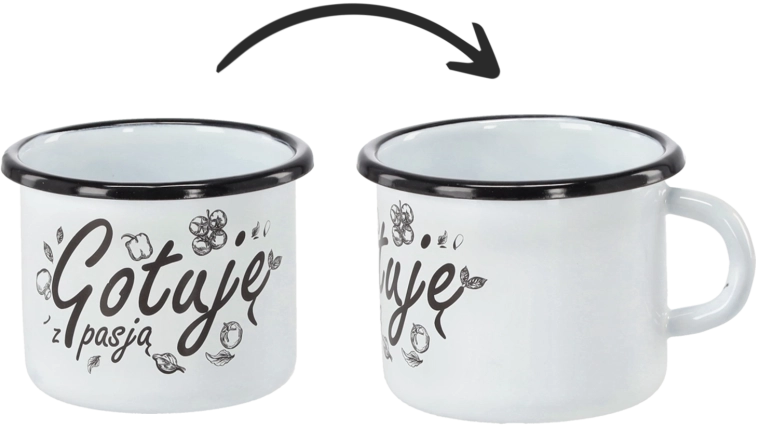 Emailovaný hrnek 0,5 l bílý s nápisem Gotuję z pasją