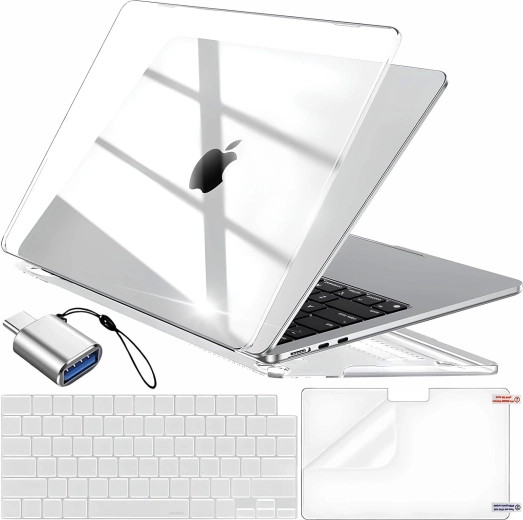 Renew Force průhledné ochranné pouzdro pro MacBook Air 13,6" (M2 2022 / M3 2024 / M4 2025) s krytem klávesnice, fólií na displej a adaptérem USB‑C na USB 3.0 - 1 kus