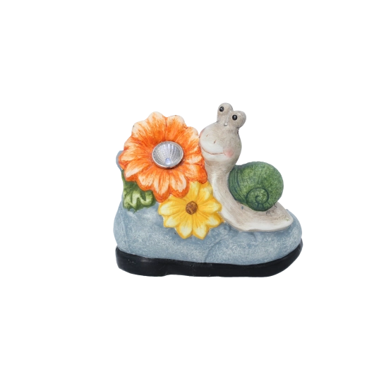 Zahradní dekorace šnek s květinou a LED světlem