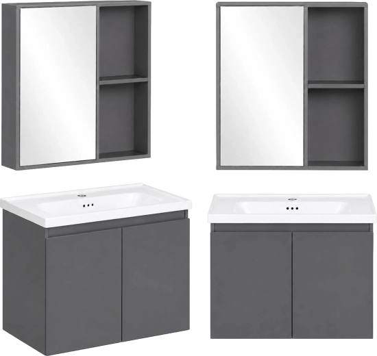 ModernHome nástěnná koupelnová skříňka s umyvadlem a zrcadlovou skříňkou