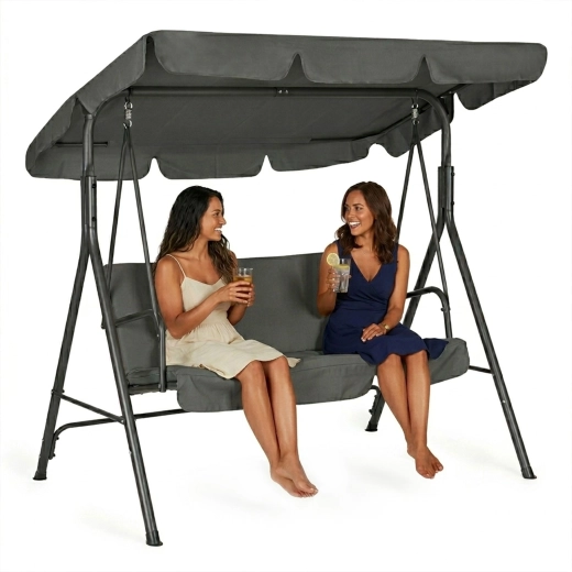 zahradní houpačka pro 3 osoby s ocelovým rámem, šedá, MultiGarden