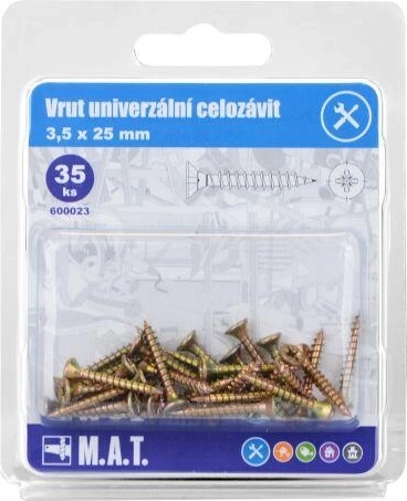 Univerzální vruty celozávitové 3,5 × 25 mm, pozinkované (35 ks)