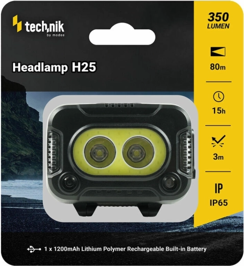 Čelovka Technik MT-H25 s pogumovaním, CREE XPG-2 a COB LED, USB‑C, červené světlo a stroboskop