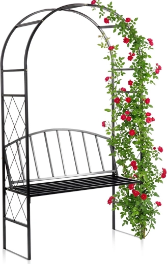 Zahradní kovová pergola s lavicí v černé barvě 115 × 50 × 210 cm