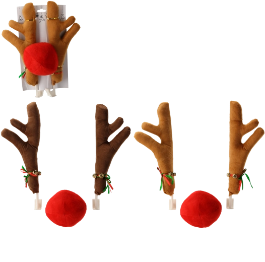 Vánoční dekorace na auto – parohy a nos soba, mix barev